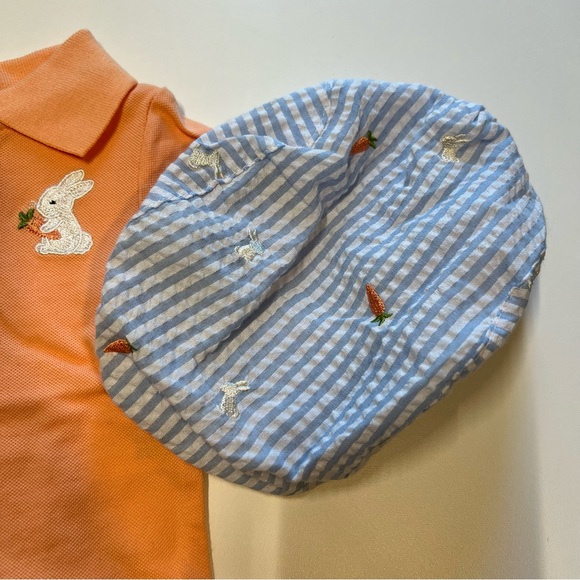 Starting Out 3 PC Easter Outfit, Orange Onesie, Blue Striped Shorts & Hat, NWT! - Picture 4 of 8
